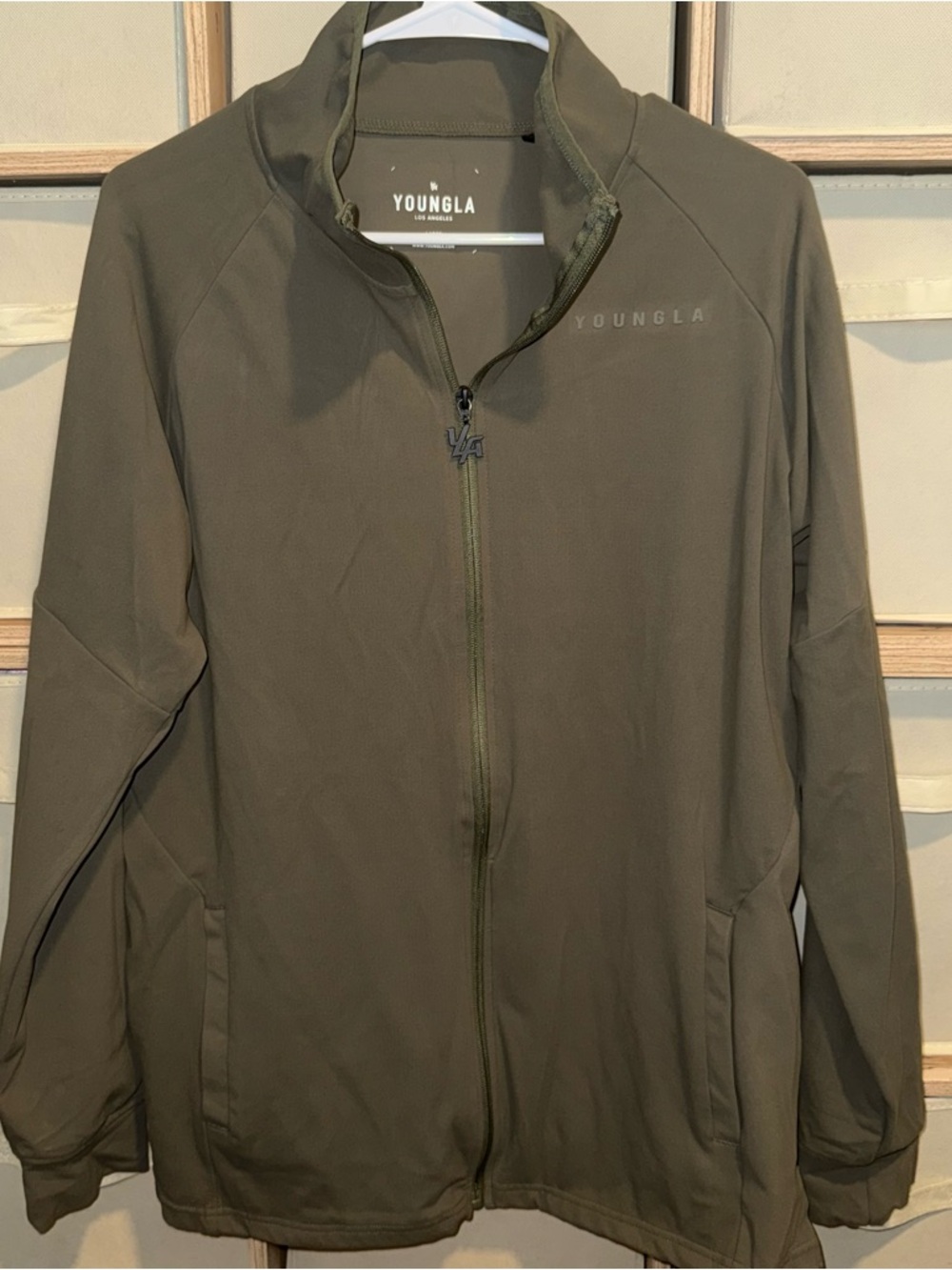 YoungLA Men's Olive Green Lightweight Full-Zip Jacket